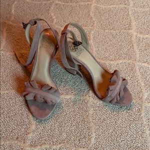 Nude suede heeled sandals